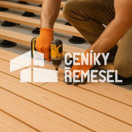 Montáž modřínových prken, včetně roštu a rektifikačních terčů