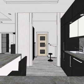 3D vizualizace - kuchyň + obývák + pracovna