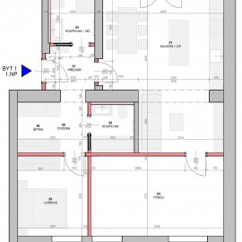 Kralupy nad Vltavou - rekonstrukce bytu 1 - půdorys